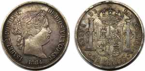SPAIN 1864 Isabel II,Kingdom,Madrid mint 20 ... 