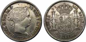 SPAIN 1858 Isabel II,Kingdom,Seville mint 20 ... 