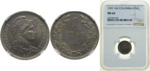 Colombia Republic 1907 AM 1 Peso Papel ... 