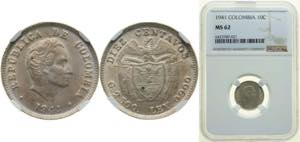 Colombia Republic 1941 10 Centavos Silver ... 