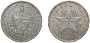 Cuba First Republic 1932 1 Peso Silver ... 