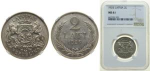 Latvia Republic 1925 2 Lati Silver (.835) ... 