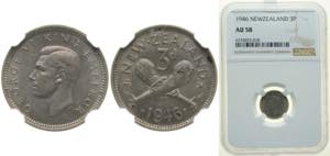 New Zealand State 1946 3 Pence - George VI ... 