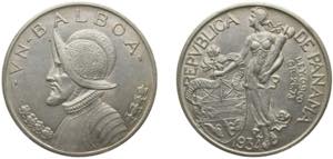 Panama Republic 1934 1 Balboa Silver (.900) ... 