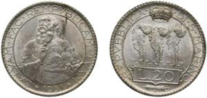 San Marino Republic 1935 R 20 Lire Silver ... 