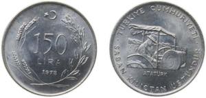 Turkey Republic 1978 150 Lira (FAO) Silver ... 