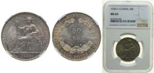 French Indochina French colony 1936 50 Cents ... 