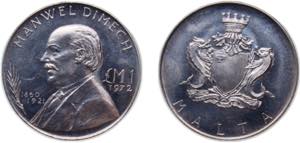 Malta Republic 1972 1 Lira (Manwel Dimech) ... 