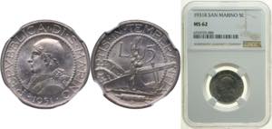 San Marino Republic 1931 R 5 Lire Silver ... 