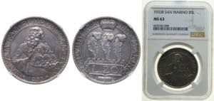 San Marino Republic 1933 R 20 Lire Silver ... 