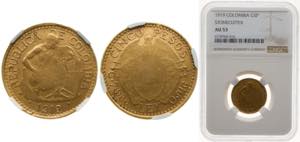 Colombia Republic 1919 5 Pesos Gold (.917) ... 