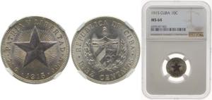 Cuba First Republic 1915 10 Centavos Silver ... 