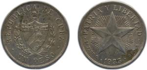 Cuba First Republic 1933 1 Peso Silver ... 