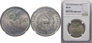 Guatemala Republic 1963 50 Centavos Silver ... 