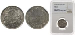 Latvia Republic 1924 1 Lats Silver (.835) ... 