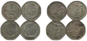 Latvia Republic 1924 1 Lats (4 Lots) Silver ... 