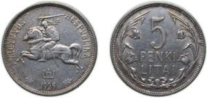 Lithuania Republic 1925 5 Litai Silver ... 