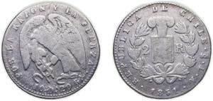Chile Republic 1851 So LA 2 Reales (small ... 