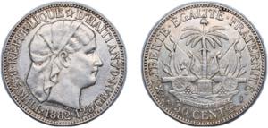 Haiti First Republic 1882 50 Centimes Silver ... 