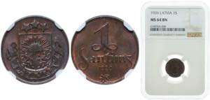 Latvia Republic 1926 1 Santims Bronze (95% ... 