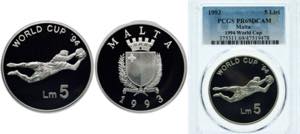 Malta Republic 1993 5 Liri (1994 World Cup) ... 