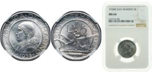 San Marino Republic 1938 R 5 Lire Silver ... 