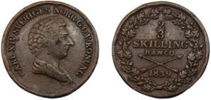 SWEDEN Carl XIV Johan 1839 ⅔ SKILLING ... 