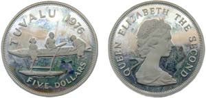 TUVALU 1976  5 DOLLARS SILVER Elizabeth II ... 