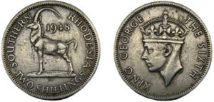 ZIMBABWE  George VI 1948  2 SHILLINGS Nickel ... 