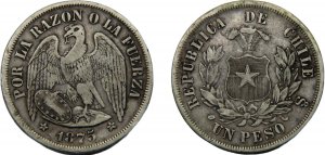 CHILE 1875 So 1 PESO SILVER Republic, ... 