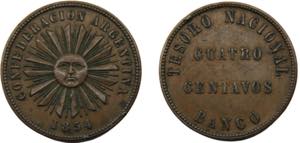 ARGENTINA 1854 4 CENTAVOS COPPER Argentine ... 