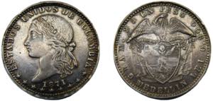 COLOMBIA 1871 1 PESO SILVER United States, ... 