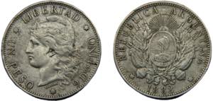 ARGENTINA 1882 1 PESO SILVER Federal ... 