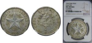 CUBA 1934 1 PESO Silver NGC Details Cleaned ... 