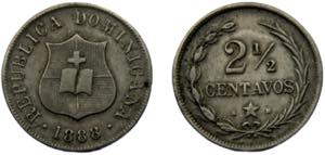 DOMINICAN 1888 H H 2½ CENTAVOS ALLOY Second ... 
