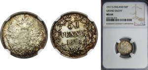 FINLAND Nicholas II 1917 50 PENNIÄ Silver ... 