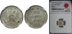 FINLAND Nicholas II 1917 25 PENNIÄ Silver ... 