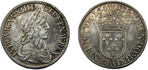 FRANCE Louis XIII 1643 A ½ ECU SILVER ... 