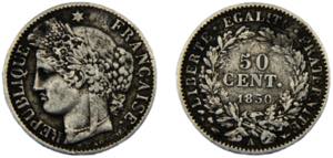 FRANCE 1850 A 50 CENTIMES SILVER Second ... 