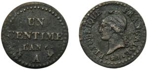 FRANCE LAN 6 (1797) A 1 CENTIME COPPER First ... 