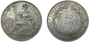 FRENCH INDOCHINA 1937 20 CENTIMES SILVER ... 