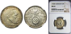 GERMANY 1938 2 MARK Silver NGC III Reich, ... 