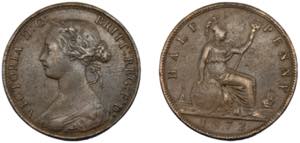 GREAT BRITAIN Victoria 1872 ½ PENNY BRONZE ... 