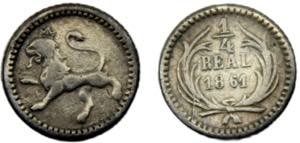 GUATEMALA 1861 ¼ REAL SILVER Republic 0.72g ... 