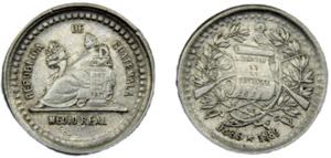 GUATEMALA 1889 ½ REAL SILVER Republic 1.51g ... 