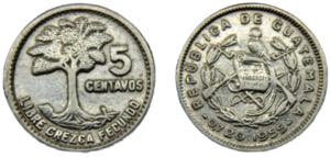 GUATEMALA 1955 5 CENTAVOS SILVER Republic ... 