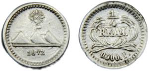 GUATEMALA 1872 P ¼ REAL SILVER Republic ... 