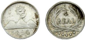 GUATEMALA 1894 H ¼ REAL SILVER Republic, 5 ... 