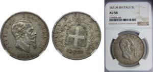 ITALY Victor Emmanuel II 1871 5 LIRE Silver ... 