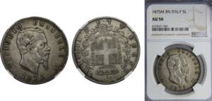 ITALY Victor Emmanuel II 1875 5 LIRE Silver ... 